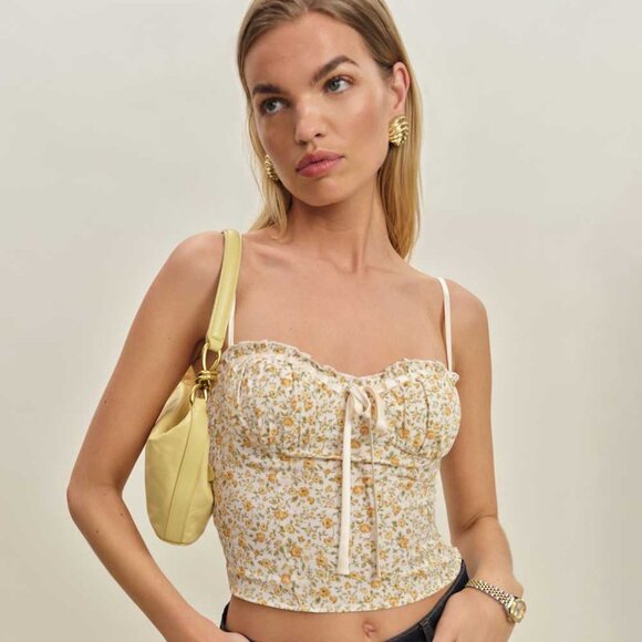 🆕 NWT Reformation Andrea Top Lima Yellow Floral Size 0 - Picture 1 of 8